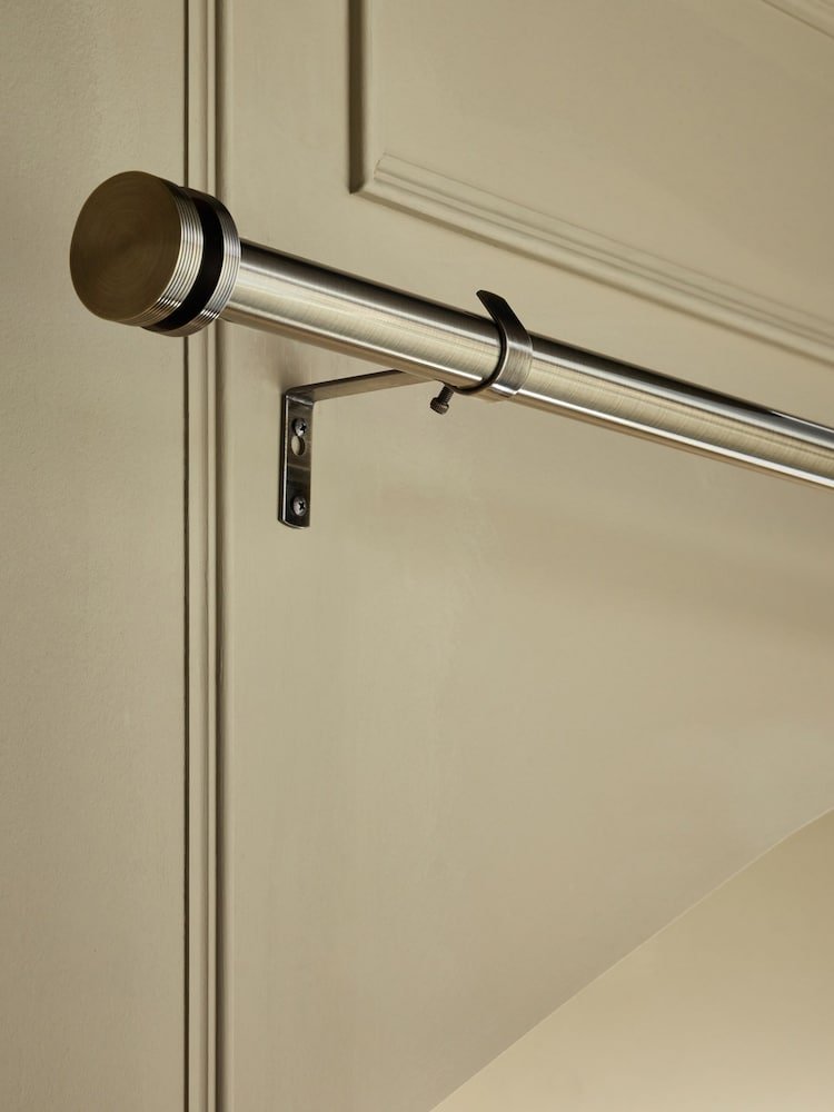 Antique Brass Ribbed Stud Finial 28mm Extendable Curtain Rod Kit