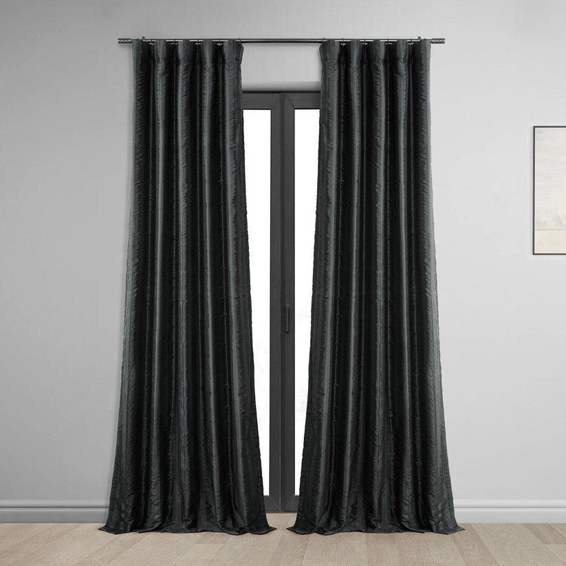 Ayya Black Striped Silk Room Darkening Curtain