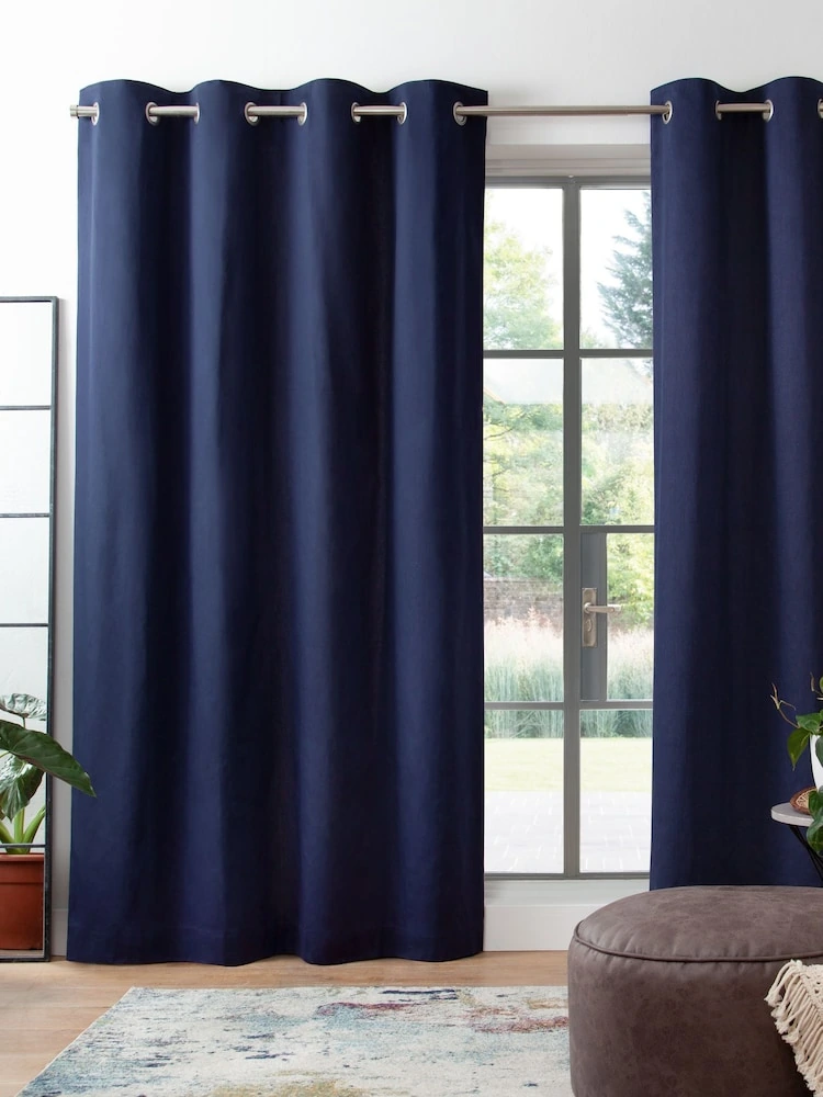 Blue Navy Cotton Eyelet Curtains