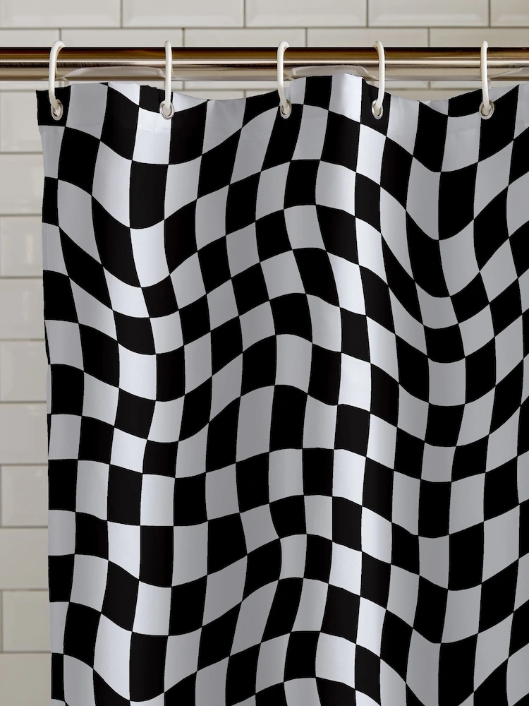 Catherine Lansfield Black White Checkerboard Shower Curtain Panel - Image 2