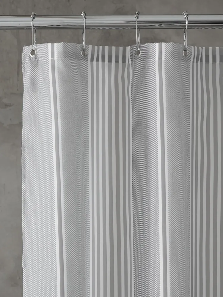 Catherine Lansfield Silver Textured Stripe Shower Curtain - Image 2