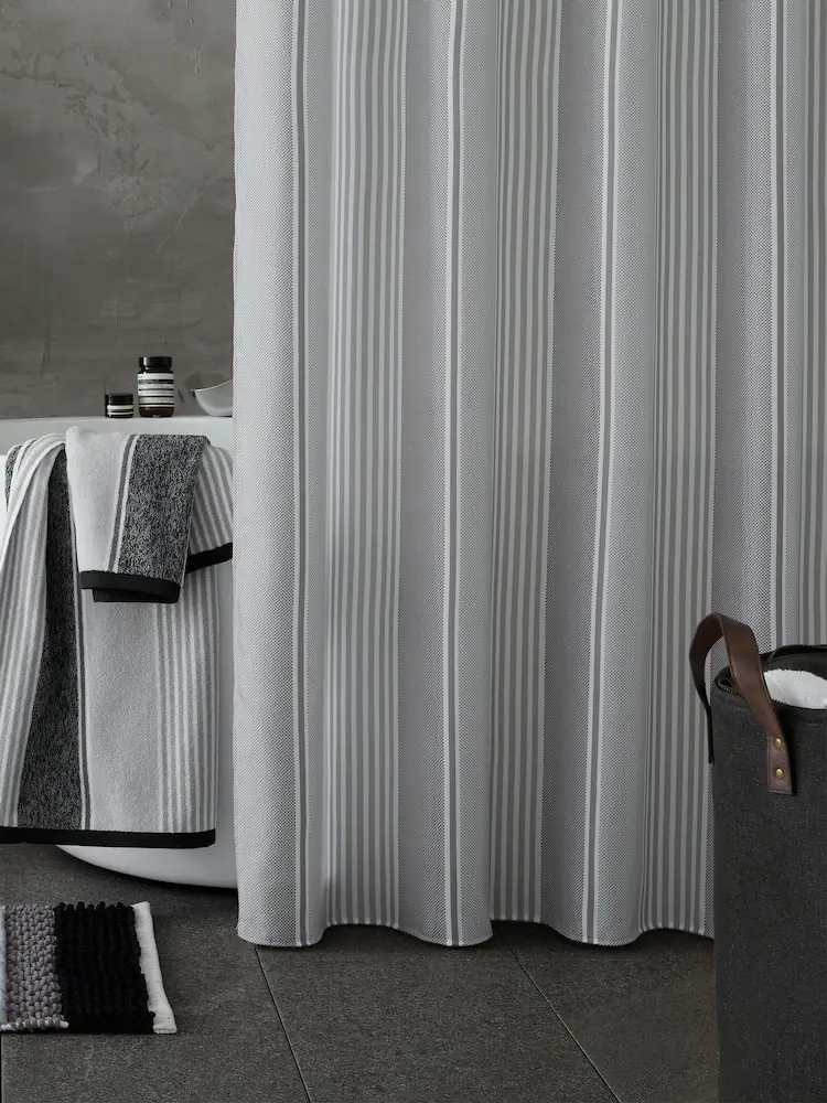 Catherine Lansfield Silver Textured Stripe Shower Curtain
