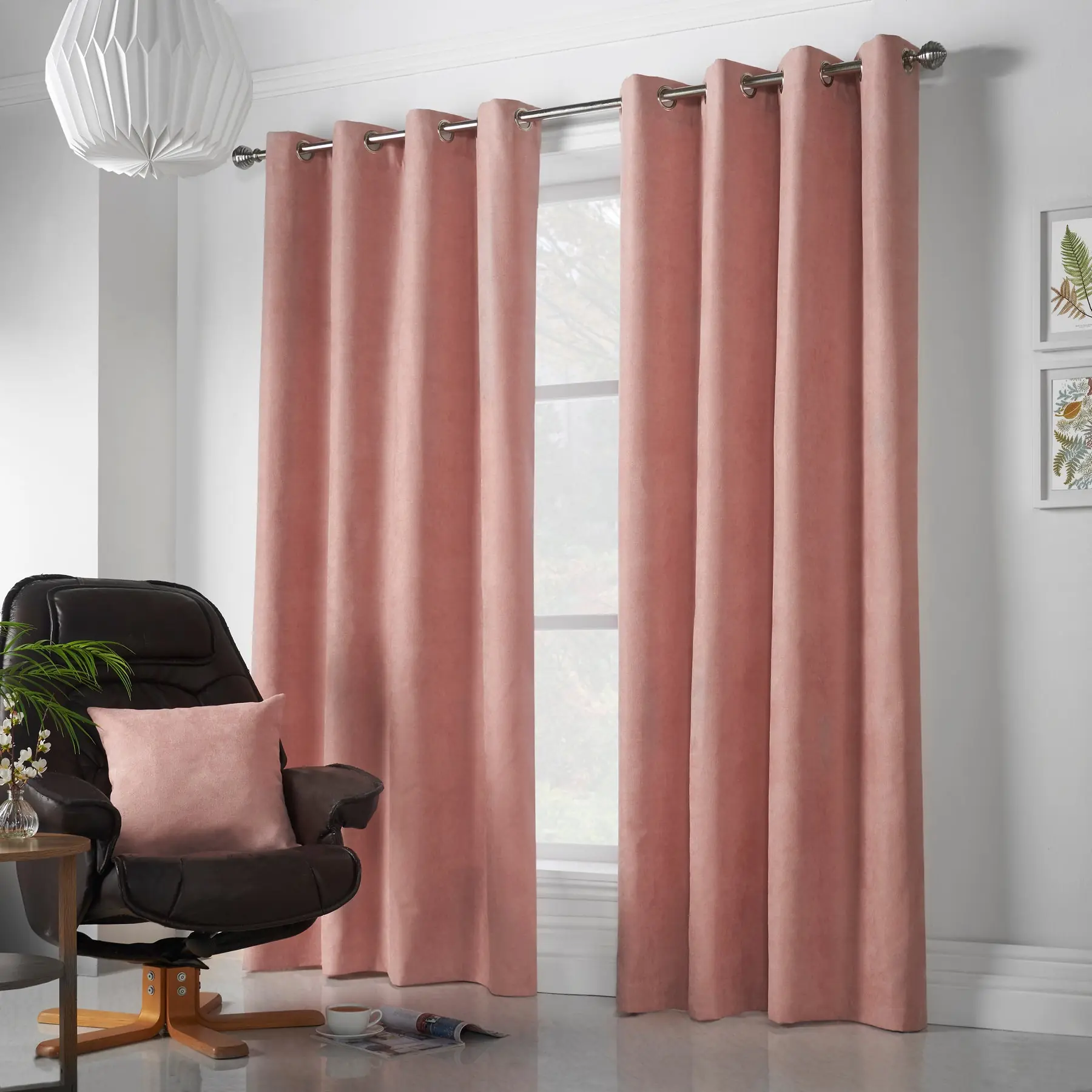 Chenille Ready Made Eyelet Curtains Blush