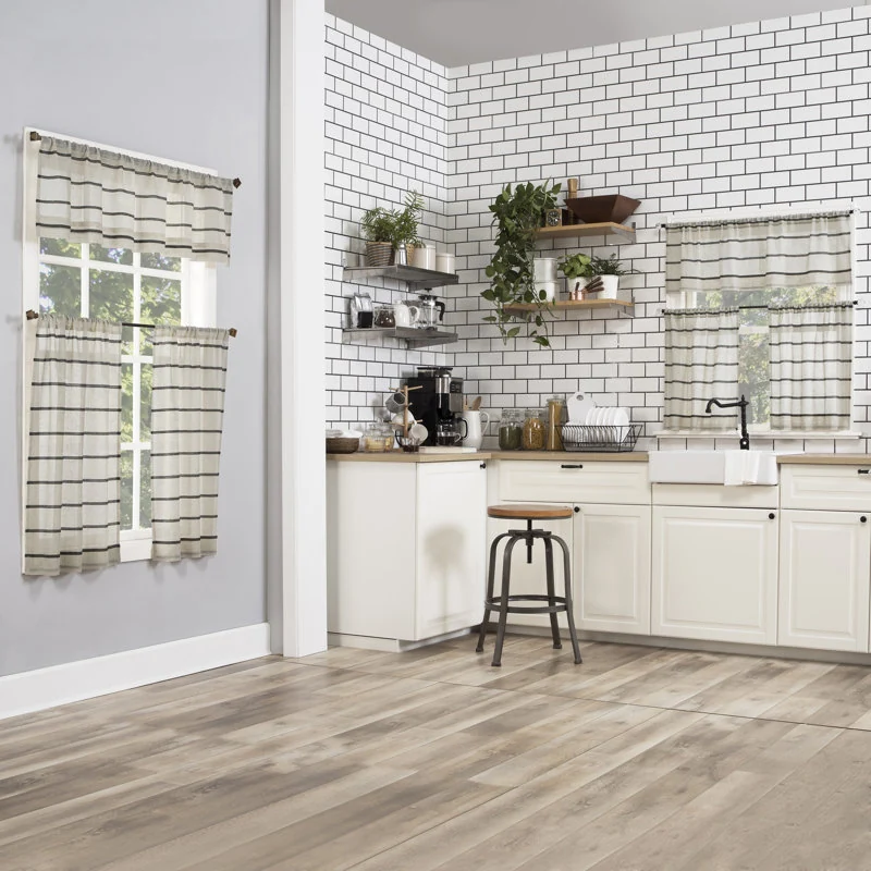 Clean Window Aso Twill Stripe Linen Blend Sheer Rod Pocket Kitchen Curtain