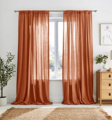 Cotton Linen Slot Top Voile Curtains