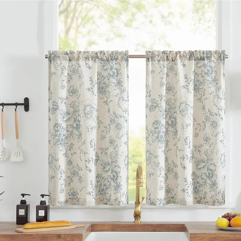 Daeun Linen Floral Farmhouse Cafe Curtains