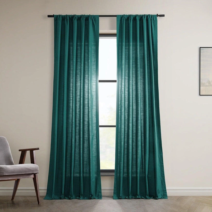 Dark Teal Dune Textured Cotton Curtain Pair