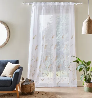 Embroidered Grasses Slot Top Single Voile Panel