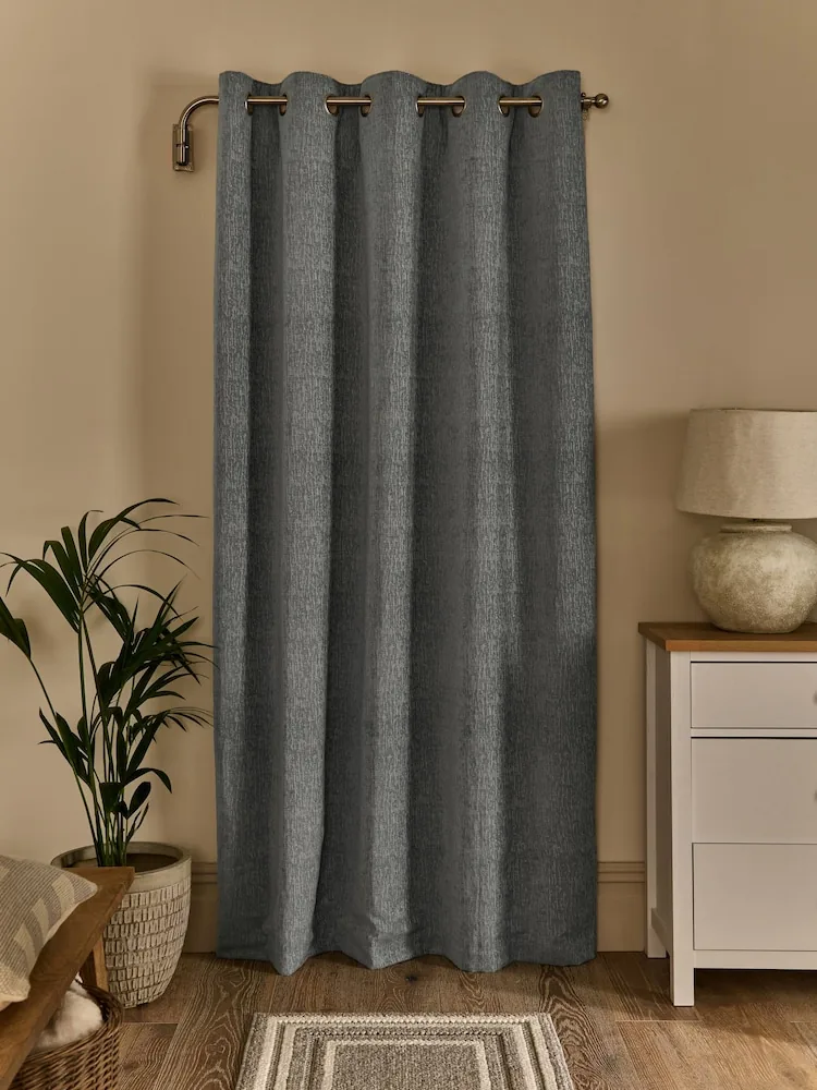 Grey Blue Heavyweight Chenille Super Thermal Eyelet Door Curtain - Image 3