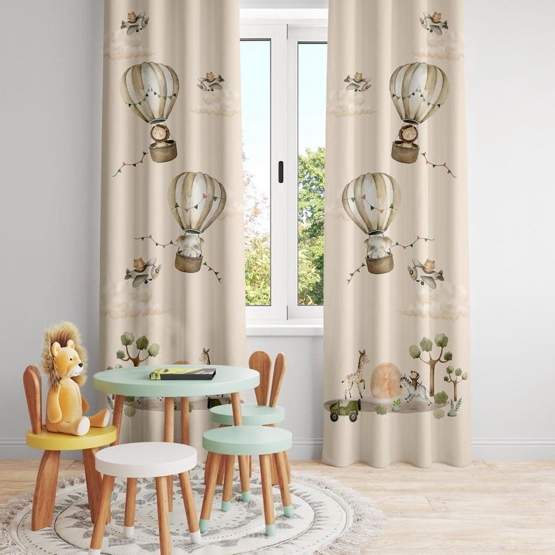 Hot Air Balloons Baby Boy Room Curtain