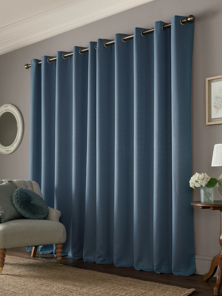 Laura Ashley Blue Dark Seaspray Stephanie Eyelet Curtains