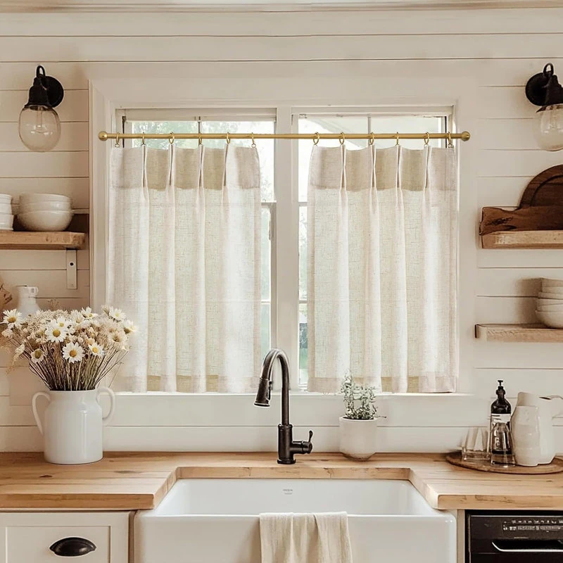 Linen Pinch Pleated Kitchen Curtains