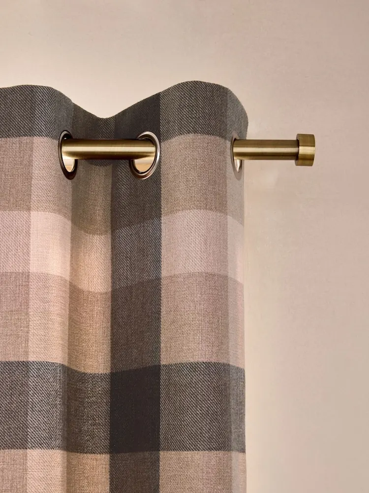 Natural Brushed Check Lined Eyelet Curtains 1