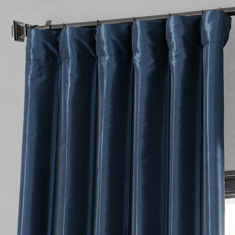 Navy Blue Faux Silk Taffeta Blackout Curtain 1