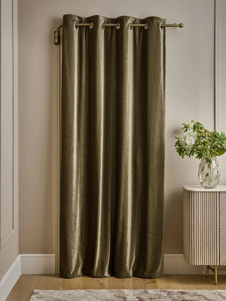 Olive Green Plush Chenille Eyelet Lined Door Curtains