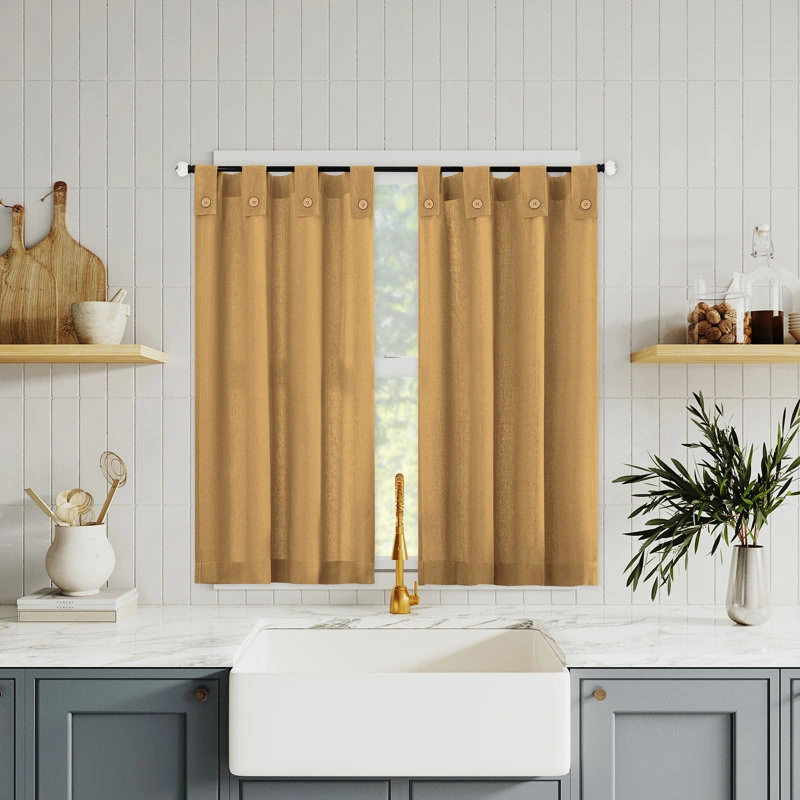 Zaybree Cotton Blend Button Tab Top Cafe Curtain