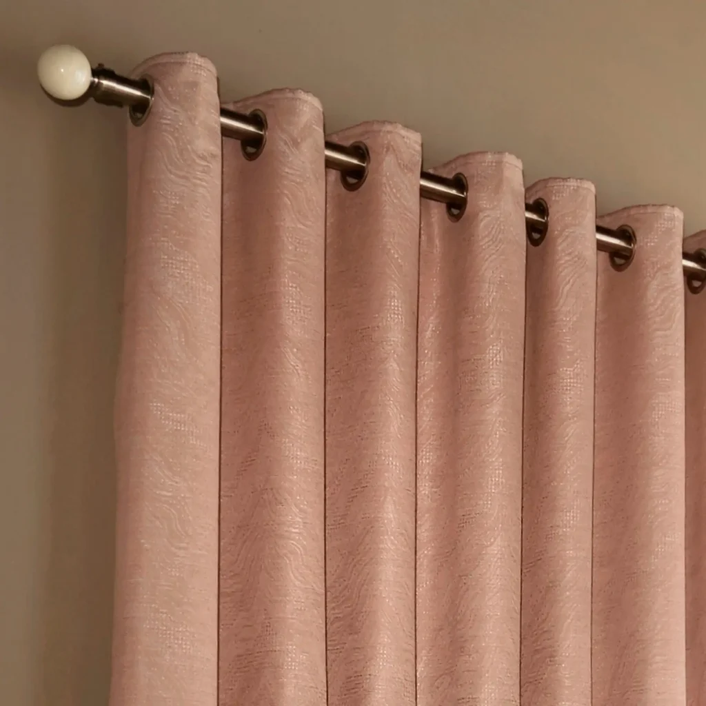furn. Himalaya Jacquard Ready Made Eyelet Curtains Blush Pink 1