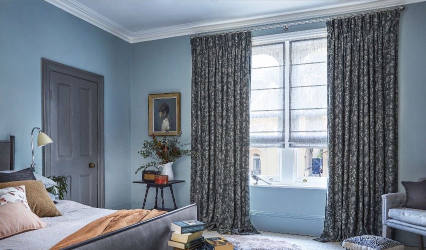 Black Color Curtains Go With Blue Walls