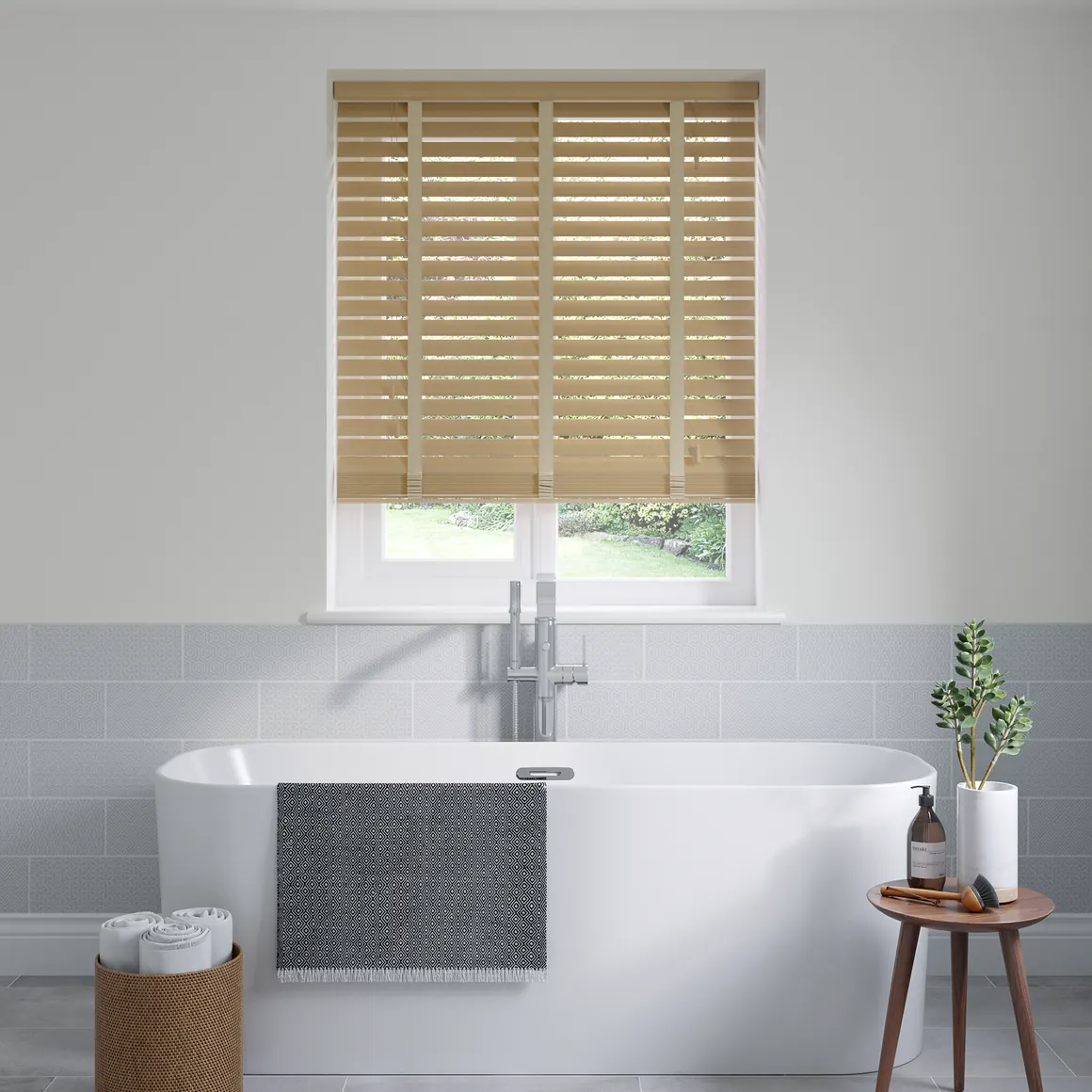 Cottage Oak Brown Wooden Blinds 50mm With Tapes