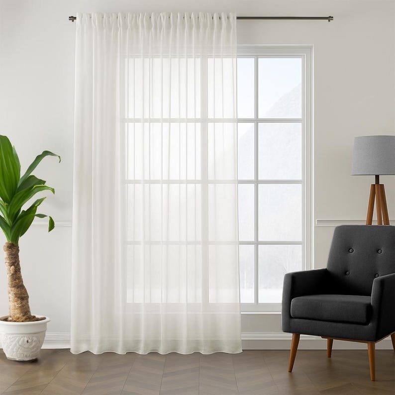Cream Faux Silk Chiffon Curtain Panel Set
