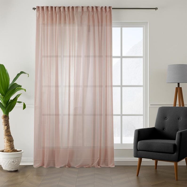 Pink Faux Silk Chiffon Sheer Curtain