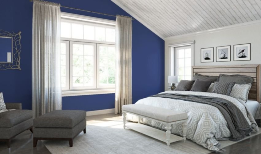 White Color Curtains Go With Blue Walls