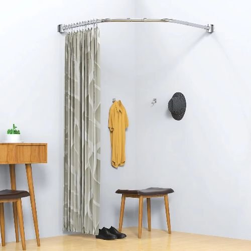 Curved stainless shower curtain rod