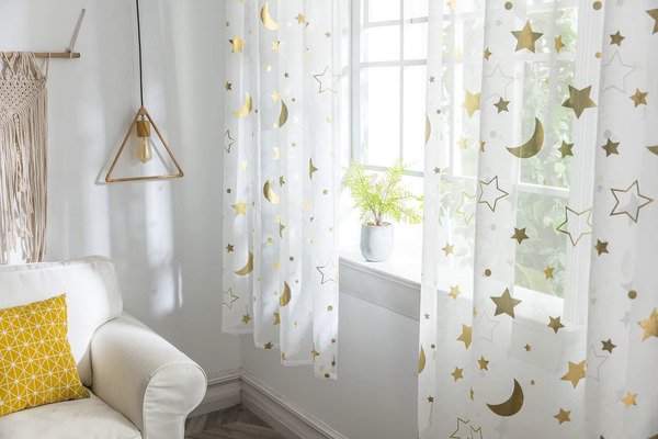 Gold Star and Moon Print Kids’ Room Sheer Curtains