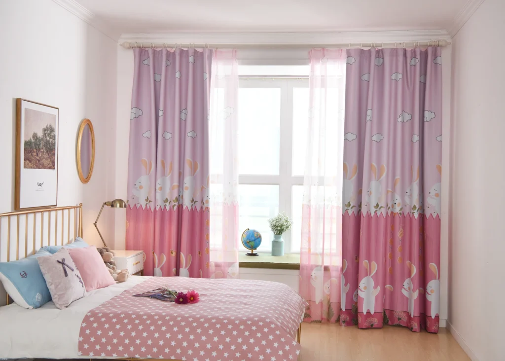 Pink bunny bedroom curtains