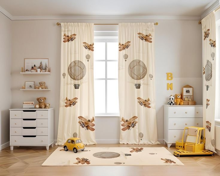 Vintage airplane nursery curtains