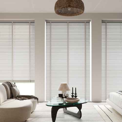 White wooden venetian blinds interior