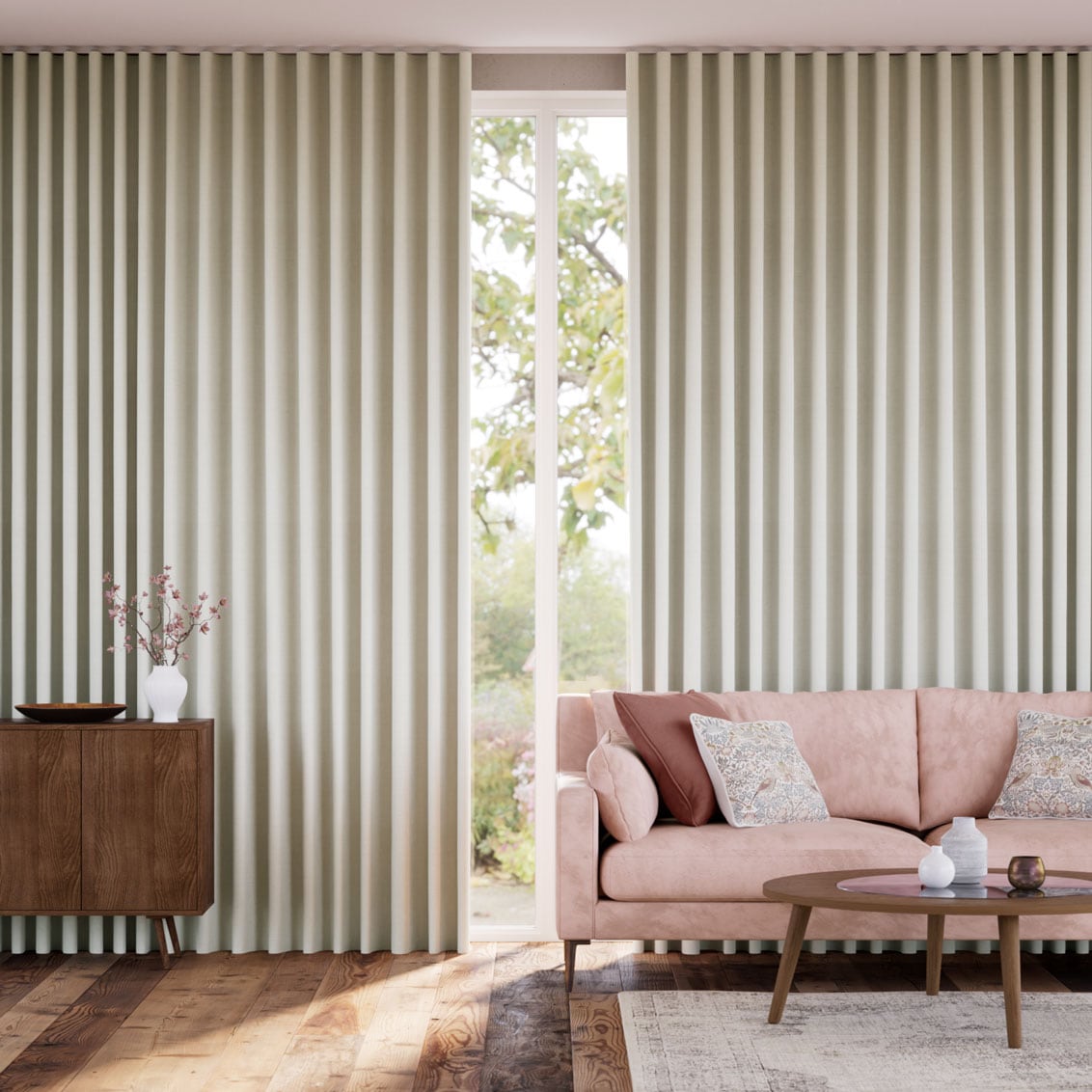 Cream Motorized Curtains