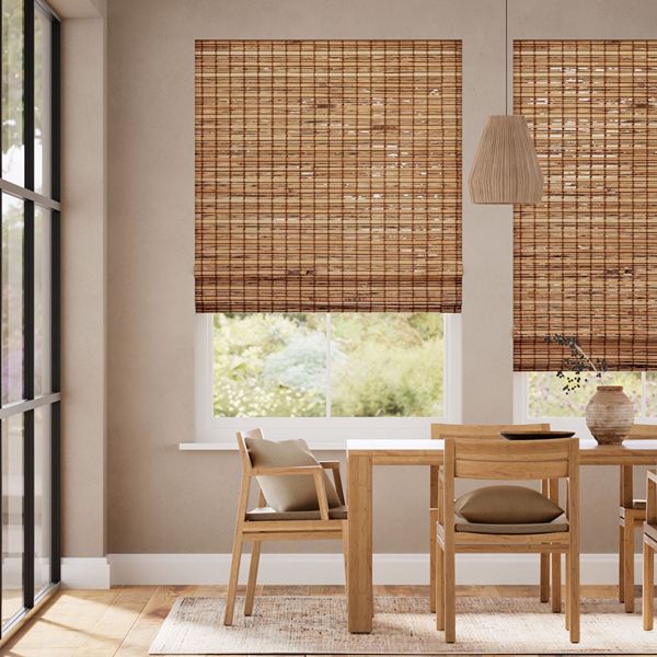 Bamboo blinds in a bright living room