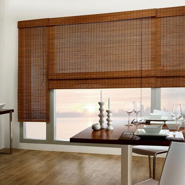 Bamboo blinds on large windows