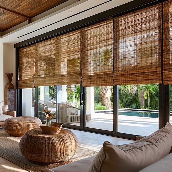 Woven blinds in a modern living room