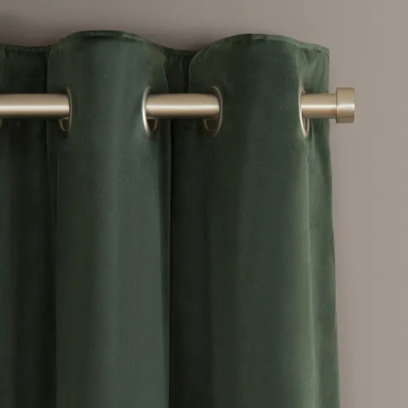 Dark Green Matte Velvet Blackout Thermal Eyelet Curtains 2