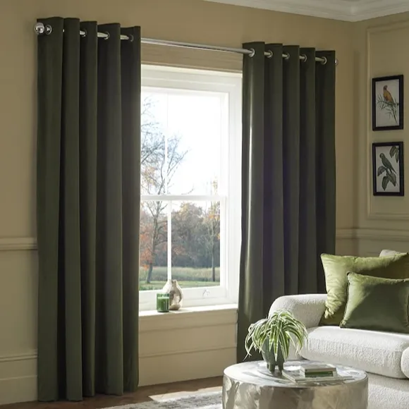 Dark Green Matte Velvet Blackout Thermal Eyelet Curtains