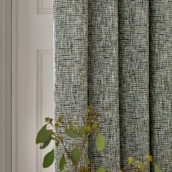Green Textured Chenille Lined Eyelet Curtains 1