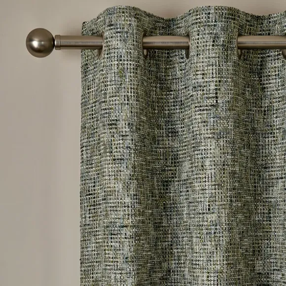 Green Textured Chenille Lined Eyelet Curtains 2