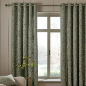 Green Textured Chenille Lined Eyelet Curtains