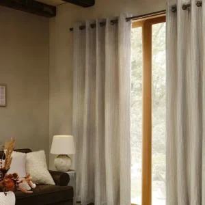 Natural Brushed Stripe Thermal Lined Eyelet Curtains