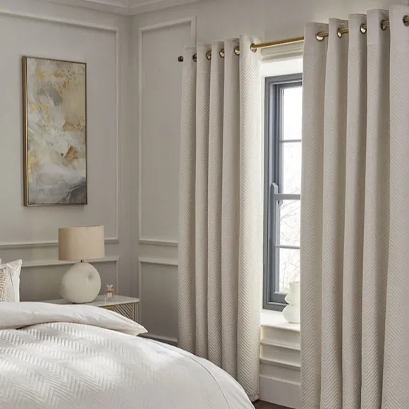 Natural Cream Velvet Blackout Thermal Eyelet Curtains