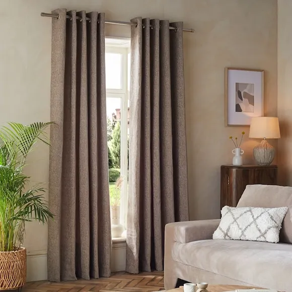Natural Mink Heavyweight Chenille Blackout Thermal Eyelet Curtains