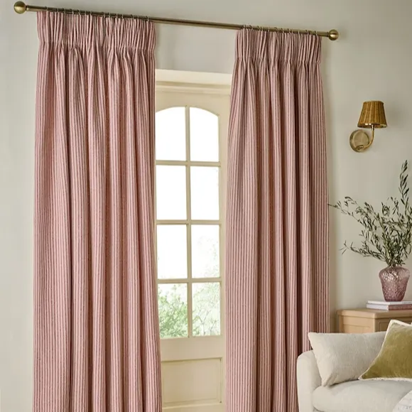 Pink Brushed Stripe Pencil Pleat Lined Curtains
