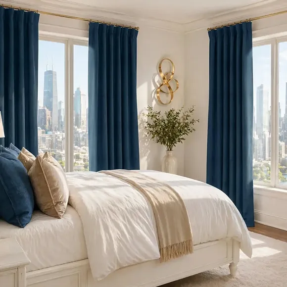 Sergeants Blue Italian Faux Linen Hotel Curtains